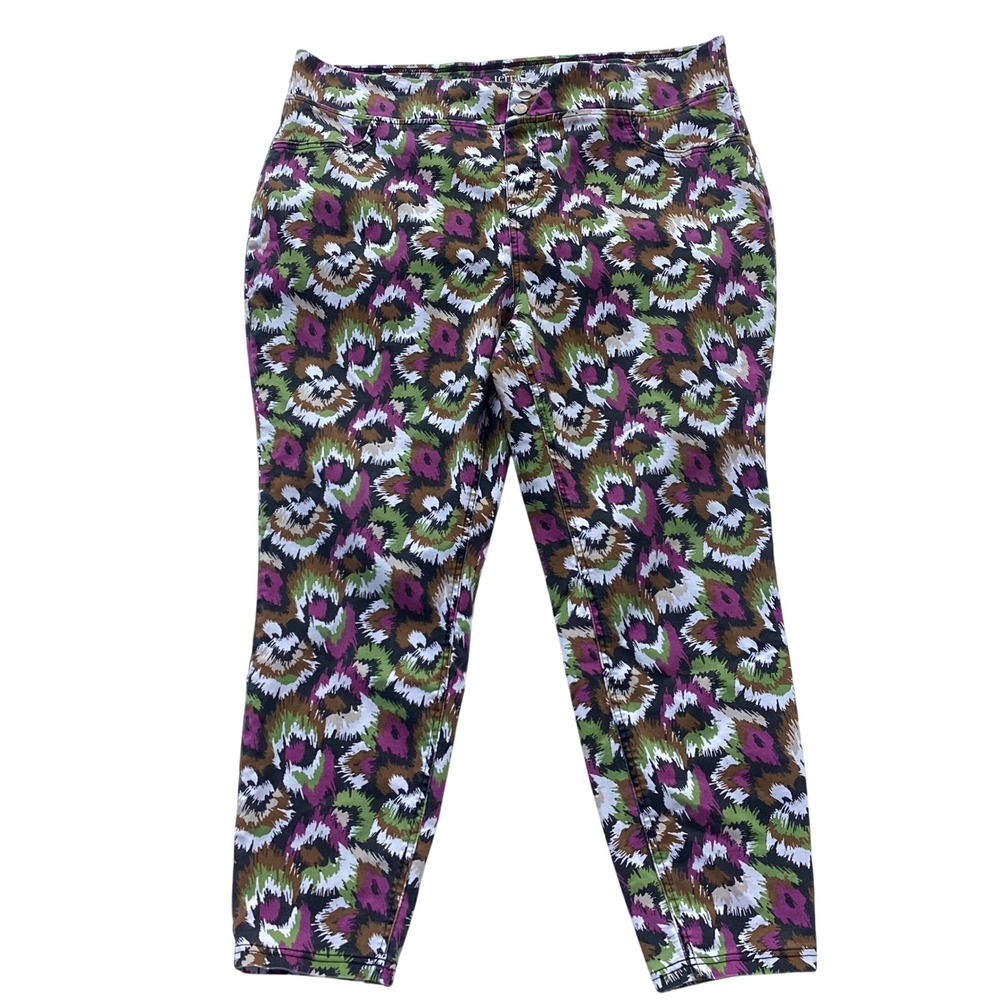 Terra & Sky Plus Size 2X 20W-22W Abstract Ikat Print Slim Leg Pants Multicolor